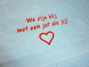 IJsblauwe handdoek voor juf