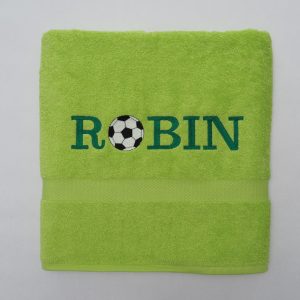 Groen douchelaken voor voetballer Robin
