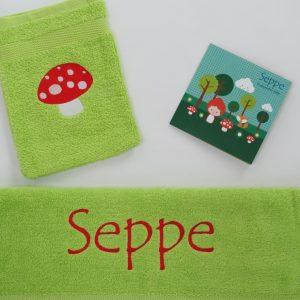 Limegroene handdoek en washand - Seppe
