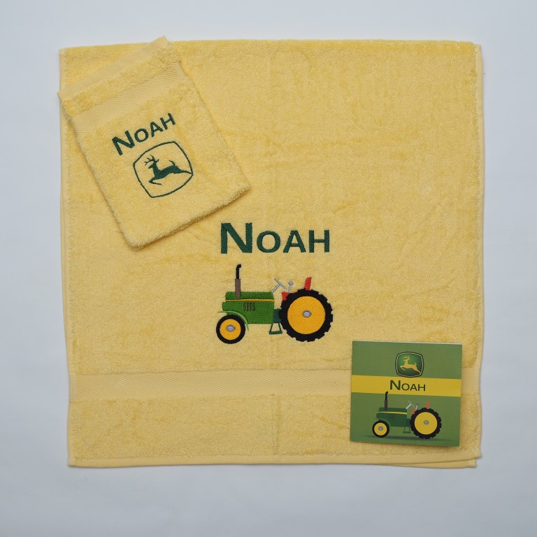 Handdoek en washand - traktor en logo John Deere