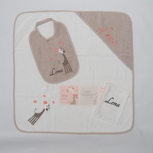 Set Lena met giraf: badcape, washand en slab